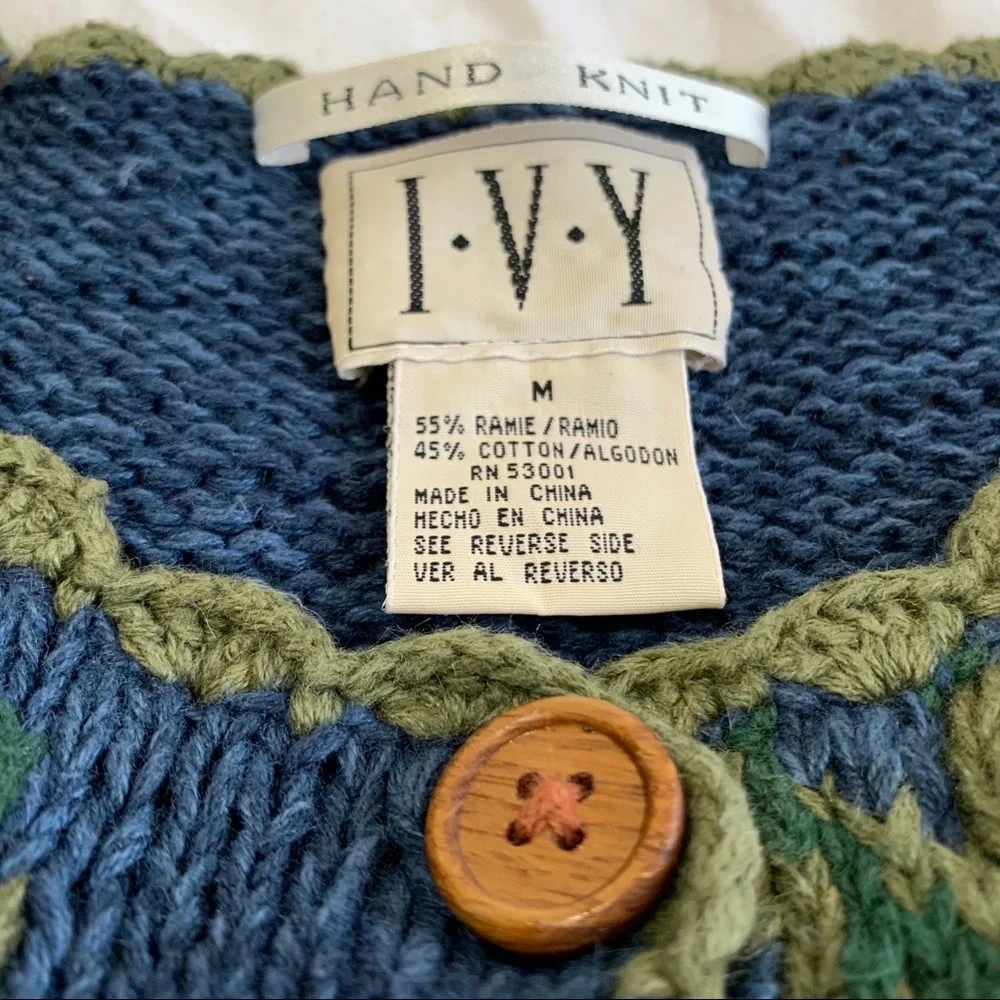Hand Knit Ivy Vintage Embellished Tunic Sweater, grandma core, cottagecore, M - Picture 16 of 16